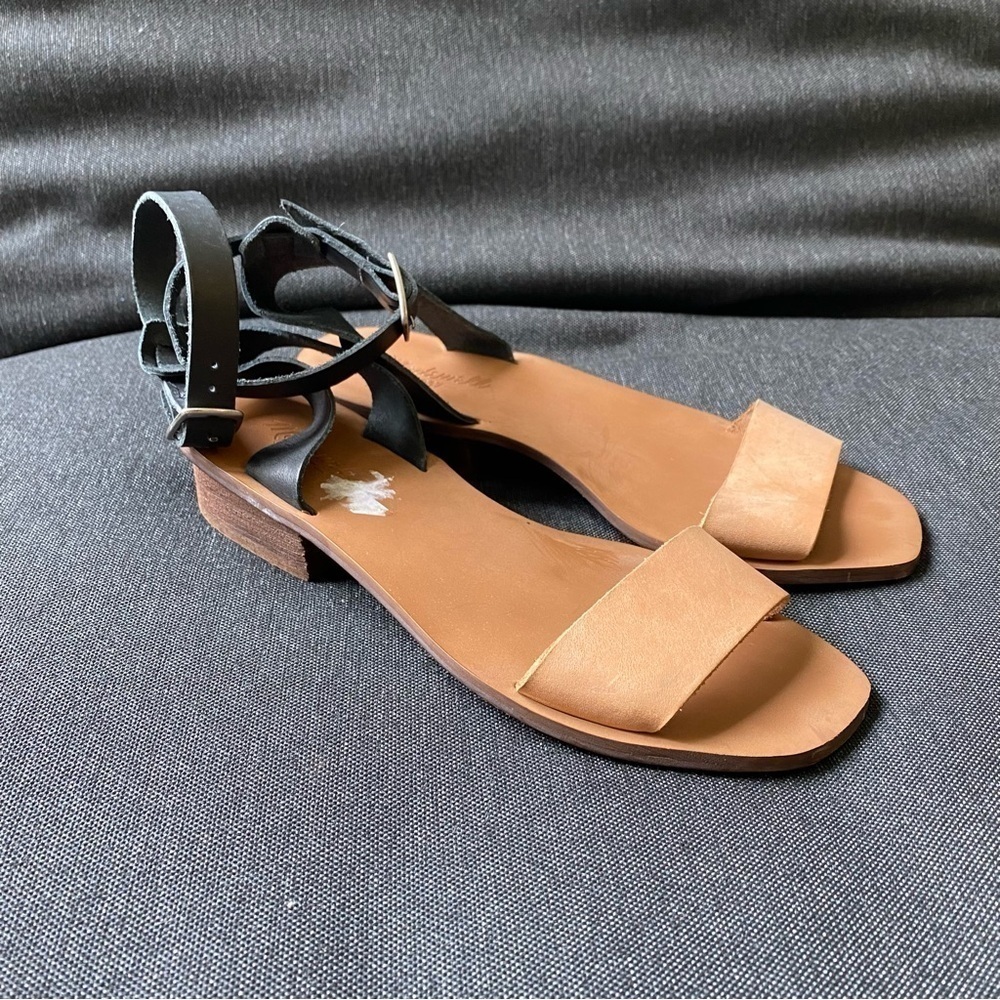 Madewell Veronique Tan Black Leather Ankle Strap Sandal’s Women’s Size 8